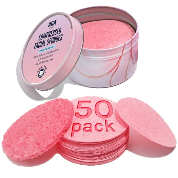 AOA Studio Compressed Facial Sponges Facial Cleansing Exfoliating Makeup Removal, 50 counts, Pink