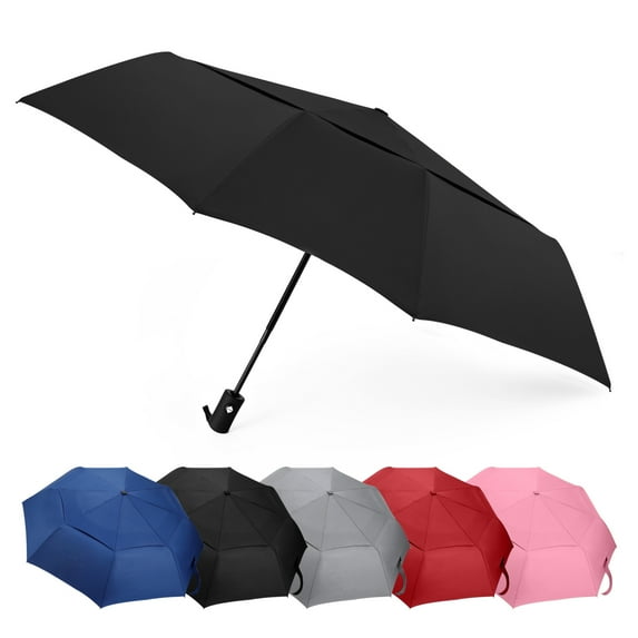 AOACreations 42" Umbrella, Vented Double Canopy, Heavy Compact Folding, Windproof, Auto-Open, Black