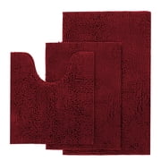 AOACreations Bathroom Rugs Luxury Ultra Soft Chenille Bath Mat 3 Piece Set, Burgundy Red