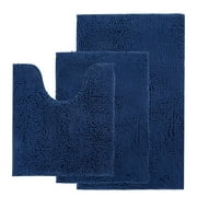 AOACreations Bathroom Rugs Luxury Ultra Soft Chenille Bath Mat 3 Piece Set, Navy Blue