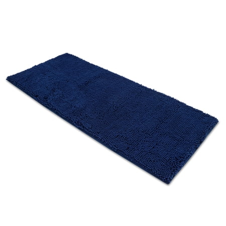 AOACreations Chenille Shag Bath Rug Long Runner Bathroom Mat 50 x 150 cm (20" x 59"), Navy Blue