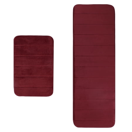 AOACreations Memory Foam Bath Rug, Bathroom Mat Set of 2 Pcs, Runner and Small, Burgundy Red