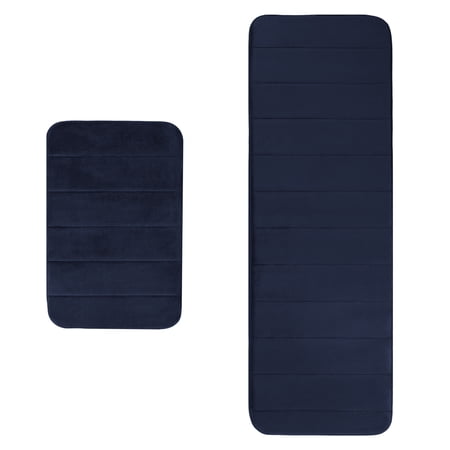 AOACreations Memory Foam Bath Rug, Bathroom Mat Set of 2 Pcs, Runner and Small, Navy Blue