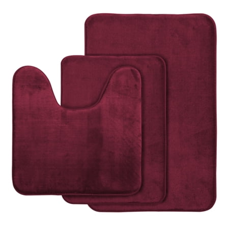 AOACreations Memory Foam Bath Rug, Bathroom Mat Set of 3 Pcs, Burgundy Red