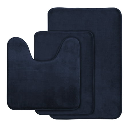 AOACreations Memory Foam Bath Rug, Bathroom Mat Set of 3 Pcs, Navy Blue