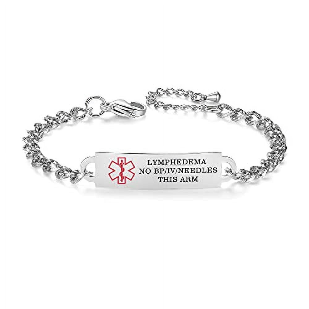 AOAMID Medical Alert Bracelet for Women Adjustable Personalized Free Engrave Lymphedema alert no
