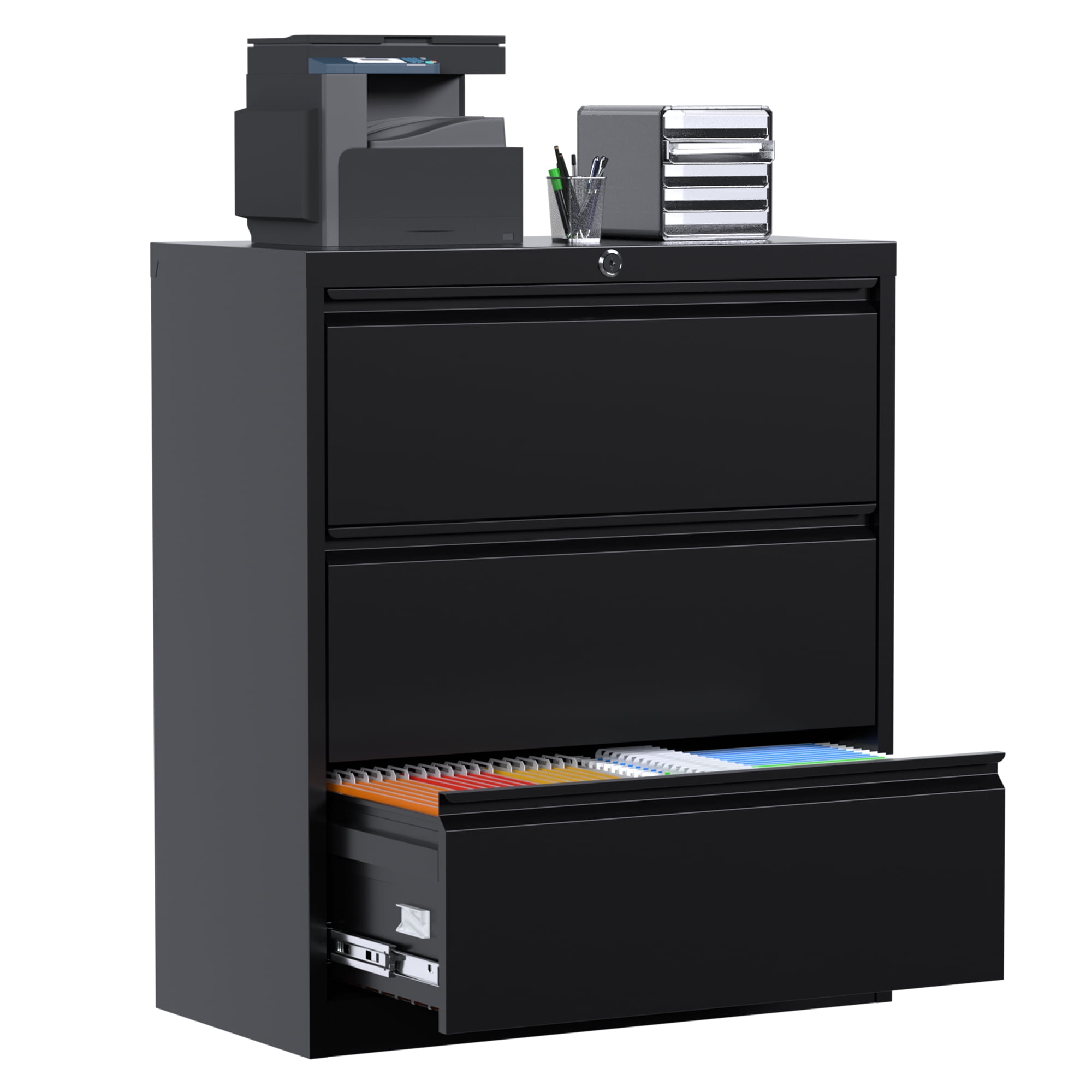 AOBABO 28.3'' W Lateral File with Lock, Black Letter/Legal A4