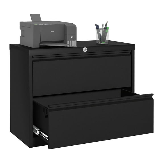 AOBABO 35" Locking 2 Drawer Metal Filing Cabinet, Fully Assembled, Black