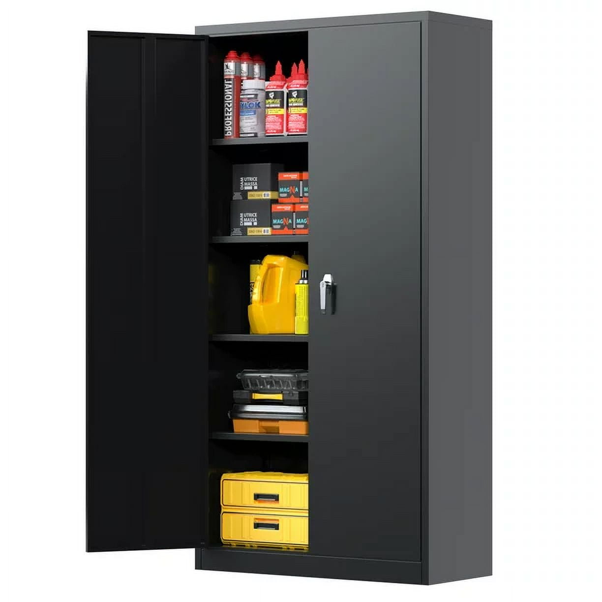 Black Locking Metal Storage Cabinet with 4-Adjustable Shelves