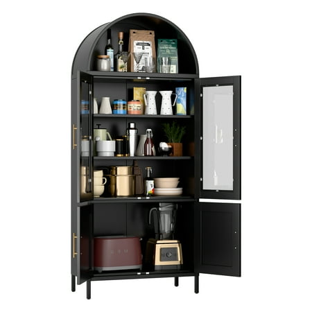 AOBABO 73'' Arched Kitchen Pantry Storage Cabinet with Doors/Shelves, Arched Bookcase Display Cabinet for Home ,Black