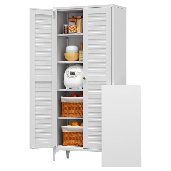 AOBABO Kitchen Pantry Storage Cabinet with 2 Doors,Metal Storage Cabinets with 4 Adjustable Shelves for Kitchen,White