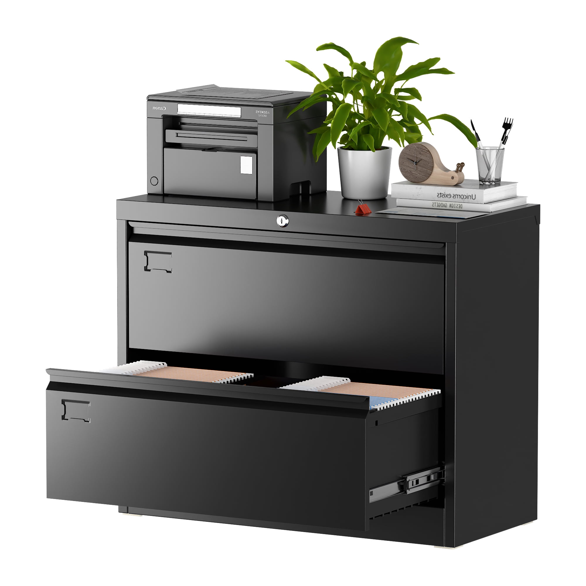 Aobabo Black Locking 2 Drawer Steel Filing Cabinet
