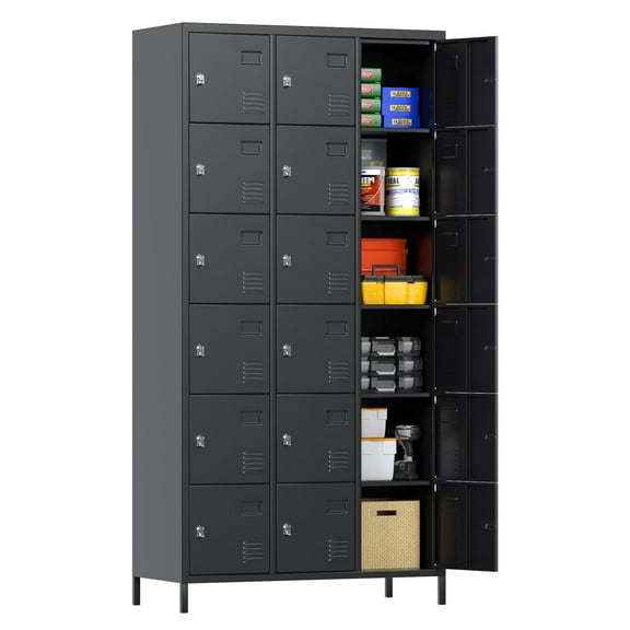 Aobabo 18 Doors Metal Storage Locker for Employees, Storage Locker for School Office Gym Bedroom, Industrial Steel Storage Locker, Black, Assembly Required