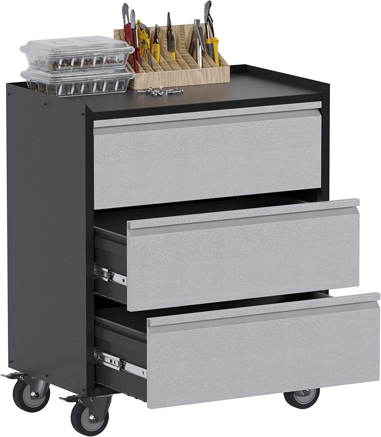 AOBABO Metal Storage with Wheels Steel Lockable Utility Storage for Home and