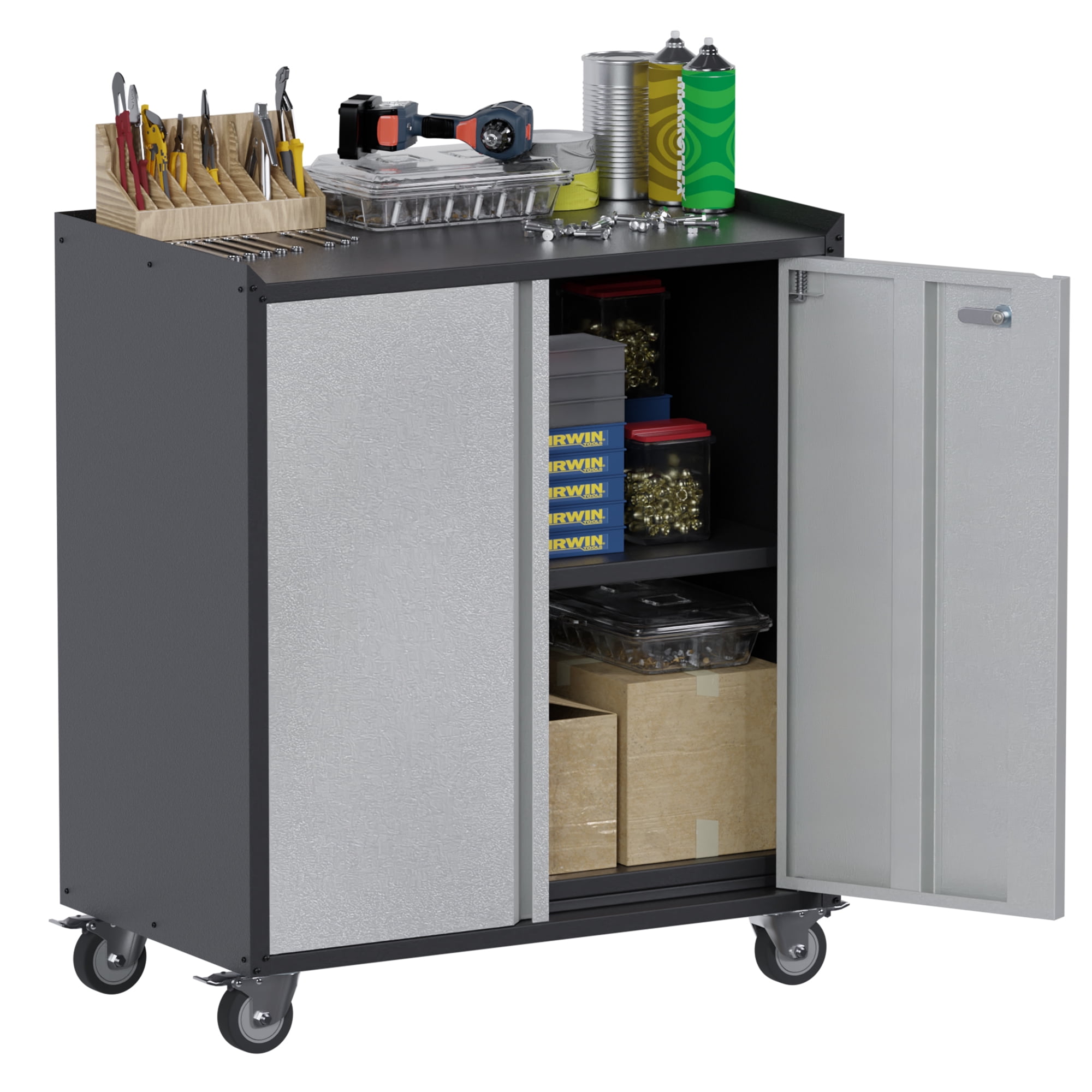 AOBABO Metal Tool Chest with 2 Doors,Garage Tool on