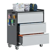 AOBABO Metal Tool Chest Cabinet on Wheels with 3 Drawers,Rolling Garage Storage Cabinet with Handle Pegboards and Hooks,Assembly required, Black Grey