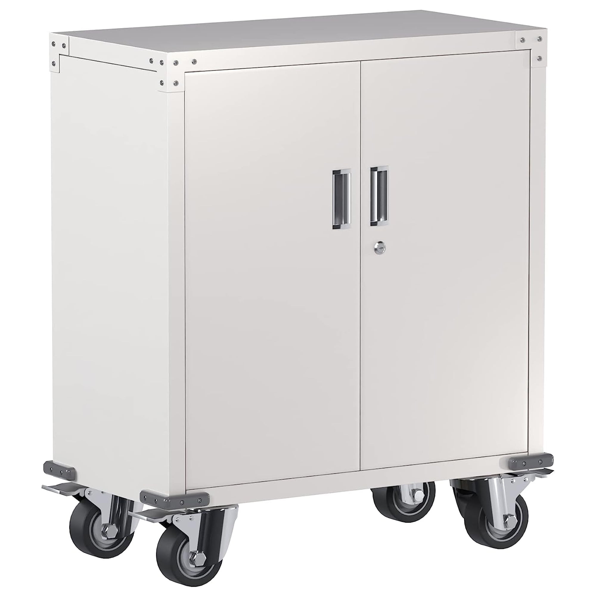 AOBABO Heavy Duty Metal Lockable Mobile Storage for Home & Garage, Large Shelves, White