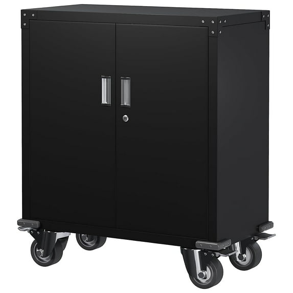 AOBABO Steel Lockable Wheeled Office Storage Cabinet w/Shelves, Black