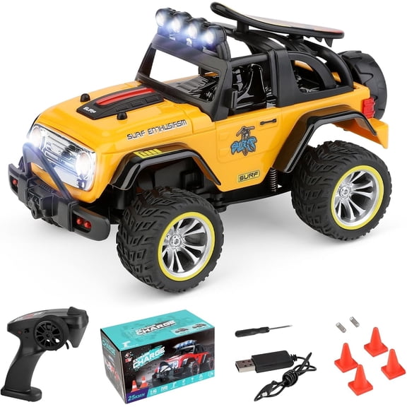 AOBAIWO RC Car Wltoys 32221 Rock Crawler 1/32 Scale 2.4GHz 2WD Brushed All-Terrain Yellow 1-Pack