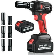 AOBEN 21V Cordless Impact Wrench Powerful Brushless Motor with 1/2" Square Driver, Max 300 Torque ft-lbs (400N.m),2X 4.0A Li-ion, 6Pcs Impact Sockets,Fast Charger and Tool Bag