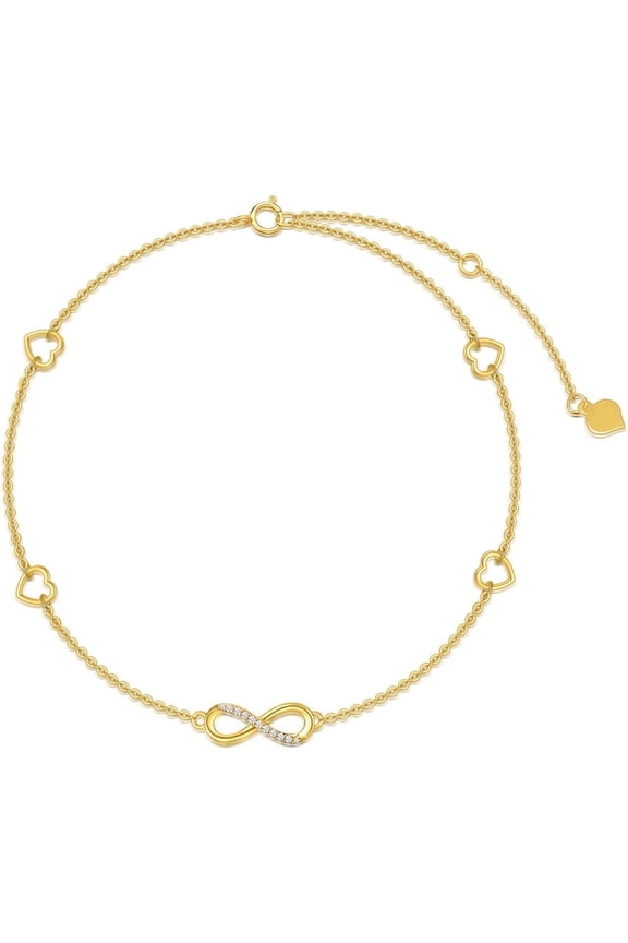 14K Solid Gold Infinity Anklets for Women - Real Gold Infinity Heart Link Chain Foot Ankle Bracelet Jewelry Adjustable 8"-10" Chain
