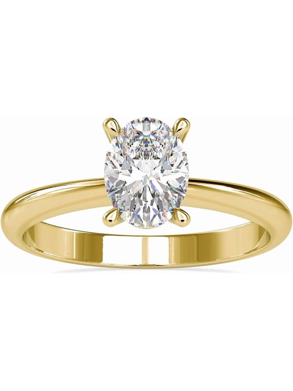 1ct 10K 14K 18K Gold Solitaire Oval Cut Moissanite Engagement Ring for Women D Color Wedding Bridal Promise Anniversary Ring Jewelry Gift for Women Wife