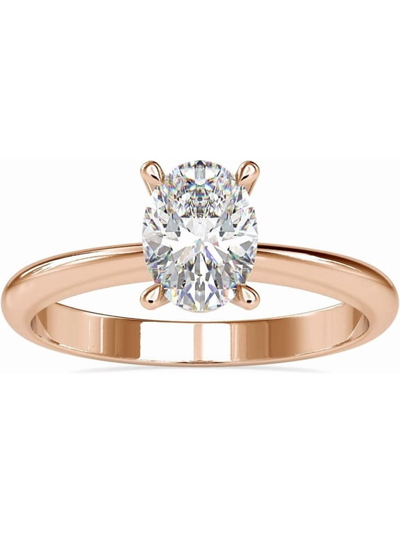 1ct 10K 14K 18K Gold Solitaire Oval Cut Moissanite Engagement Ring for Women D Color Wedding Bridal Promise Anniversary Ring Jewelry Gift for Women Wife