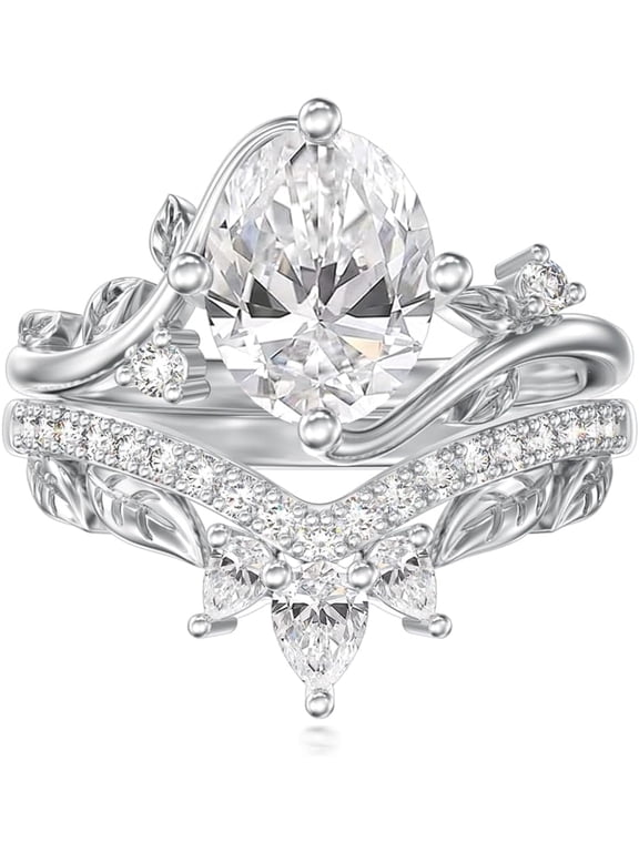 2 ct Moissanite Leaf Wedding Rings Set Kite/Oval/Pear/Coffin Cut White Gold 925 Sterling Silver Vintage Leaves Band Engagement Bridal Sets Promise Rings for Women Wife