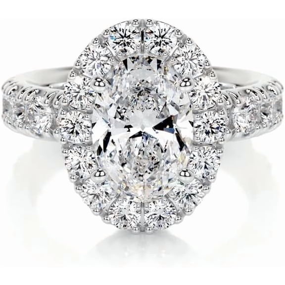 AOBOCO 4 carat (ctw) oval moissanite engagement ring for women, platinum-plated gold ring, moissanite ring