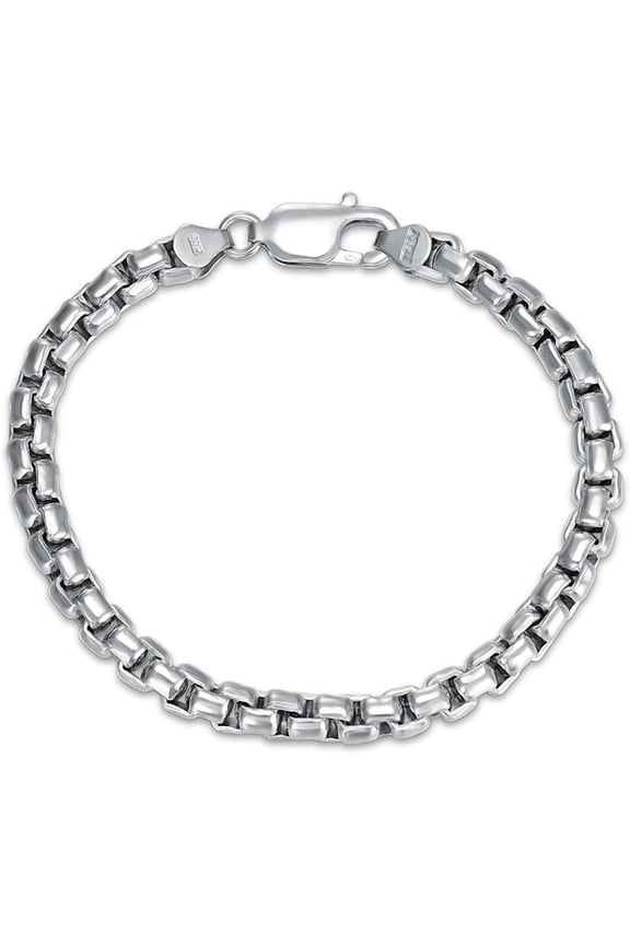 925 Sterling Silver 5mm Box Link Chain Bracelet 6.5/7/7.5/8/8.5/9 Inch for Men Boys Women with Lobster Clasp Jewelry Gift