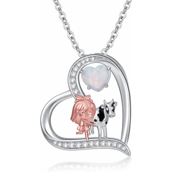 AOBOCO 925 Sterling Silver Animal Companion Series Opal Necklace for men and Women Giraffe/Tiger/Dog/Cat/Bear/Deer/Cow/Fox