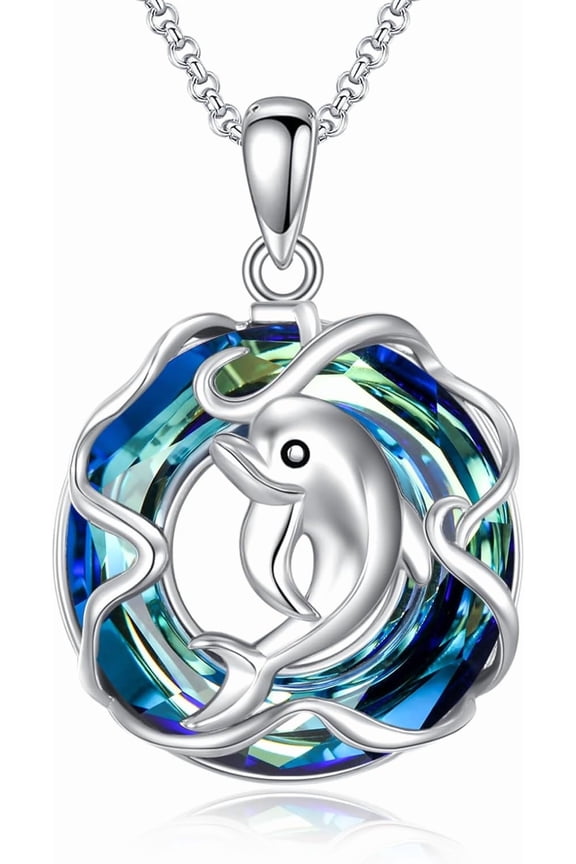 925 Sterling Silver Dolphin Gifts for Women, Dolphin Crystal Pendant Necklace Valentine's Day Birthday Mothers Day Graduation Jewelry Gifts for Her Mom Girlfriend Daughter 18+2"