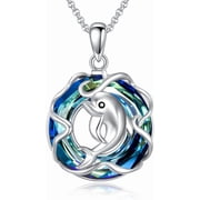 AOBOCO 925 Sterling Silver Dolphin Gifts for Women, Dolphin Crystal Pendant Necklace Valentine's Day Birthday Mothers Day Graduation Jewelry Gifts for Her Mom Girlfriend Daughter 18+2"