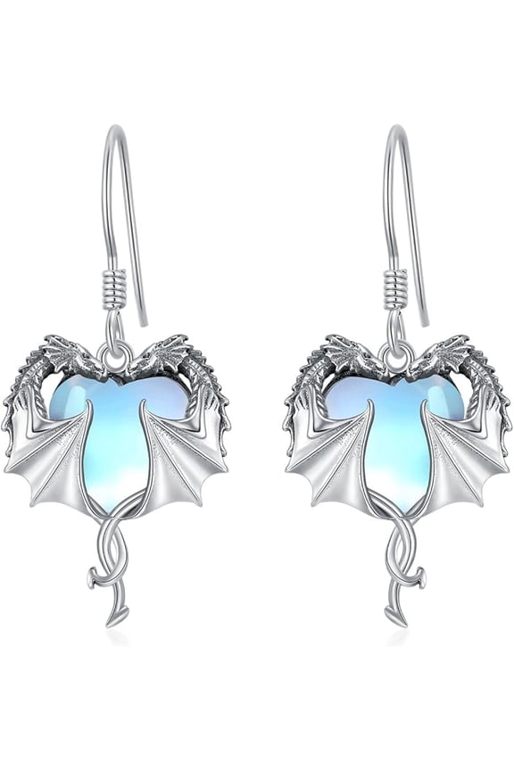 925 Sterling Silver Dragon Earrings Dangle Drop Earrings for Women with 12 Heart Birthstones Dragon Jewelry Birthday Christmas Gift (January-December)