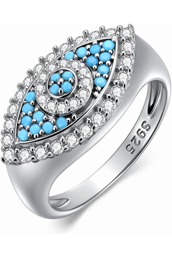 925 Sterling Silver Evil Eye Ring Vintage Turquoise Evil Eye Turkish Ring Women's Birthday Gift (5-9)