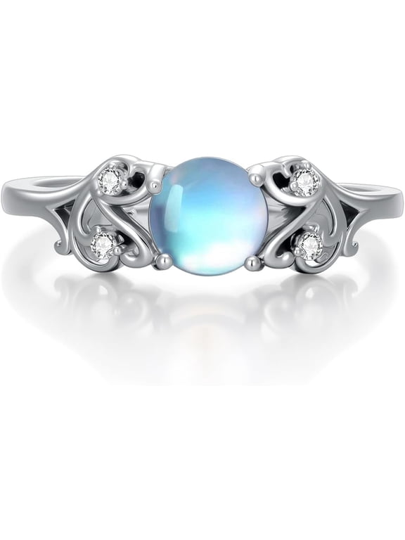 925 Sterling Silver Moonstone Moissanite Fashion Engagement Ring Women's Jewelry