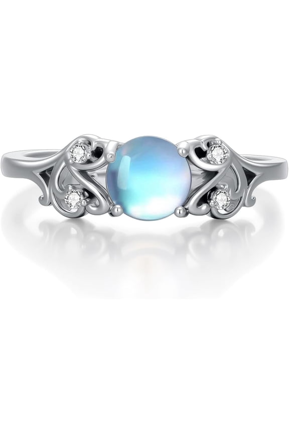 925 Sterling Silver Moonstone Moissanite Fashion Engagement Ring Women's Jewelry