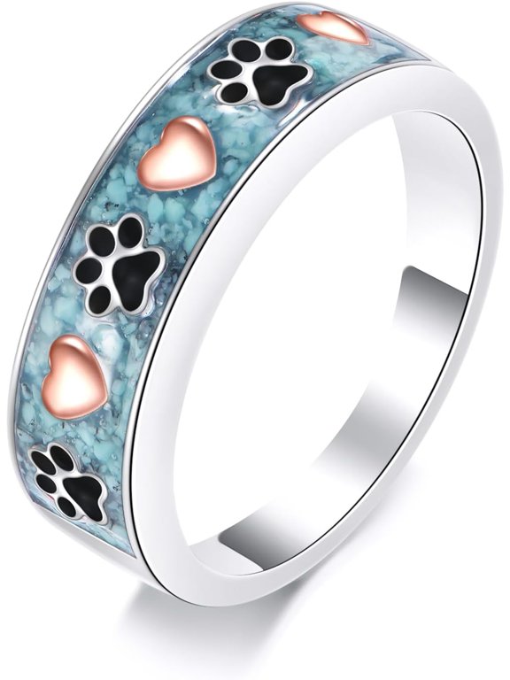 925 Sterling Silver Mountain/Sunflower/Paw Print Rings Created Turquoise Band Ring Nature Jewelry Gifts For Women Men Christmas Birthday