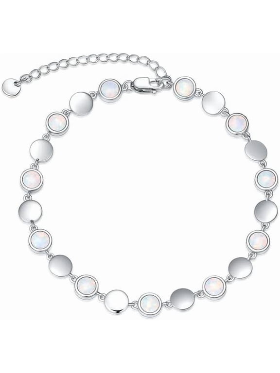 925 Sterling Silver Round - shaped Opal Bracelet for Women 7+2 inch length(Adjustable 7" to 9")
