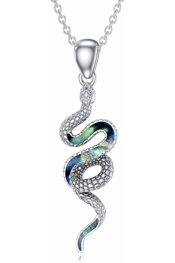 925 Sterling Silver Snake Pendant Necklace for Women Abalone Shell/Turquoise/Opal Snake Jewelry Gifts