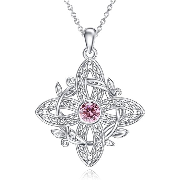 AOBOCO 925 Sterling Silver Witches Knot Birthstone Pendant Necklace-Original Protection Witch Celtic Knot Jewelry Mothers Day Gifts for Women