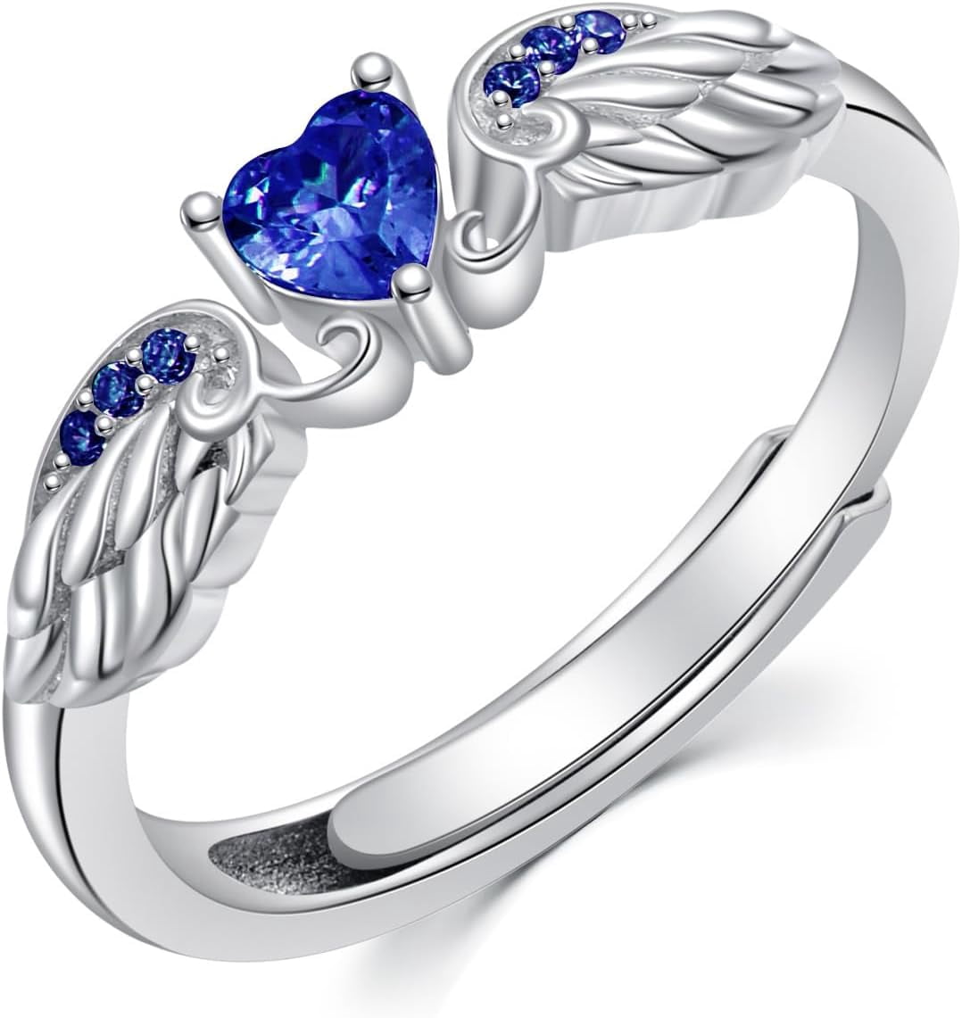 AOBOCO Angel Promise Ring 925 Sterling Silver Angel Wings Heart-Shaped ...