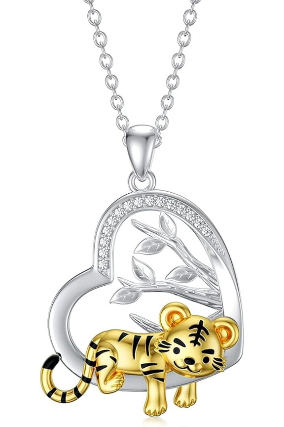 Animal with Tree of Life Necklace 925 Sterling Silver Cute Tiger Lion Pendant Necklace Jewelry for Women