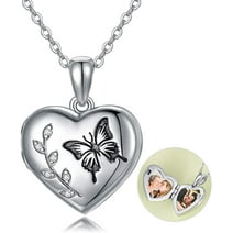 AOBOCO Birthday Gifts for Women Heart Locket Necklace 925 Sterling Silver Butterfly Locket Necklace That Holds Pictures Love You Locket Necklace Locket Personalized Jewelry Gifts