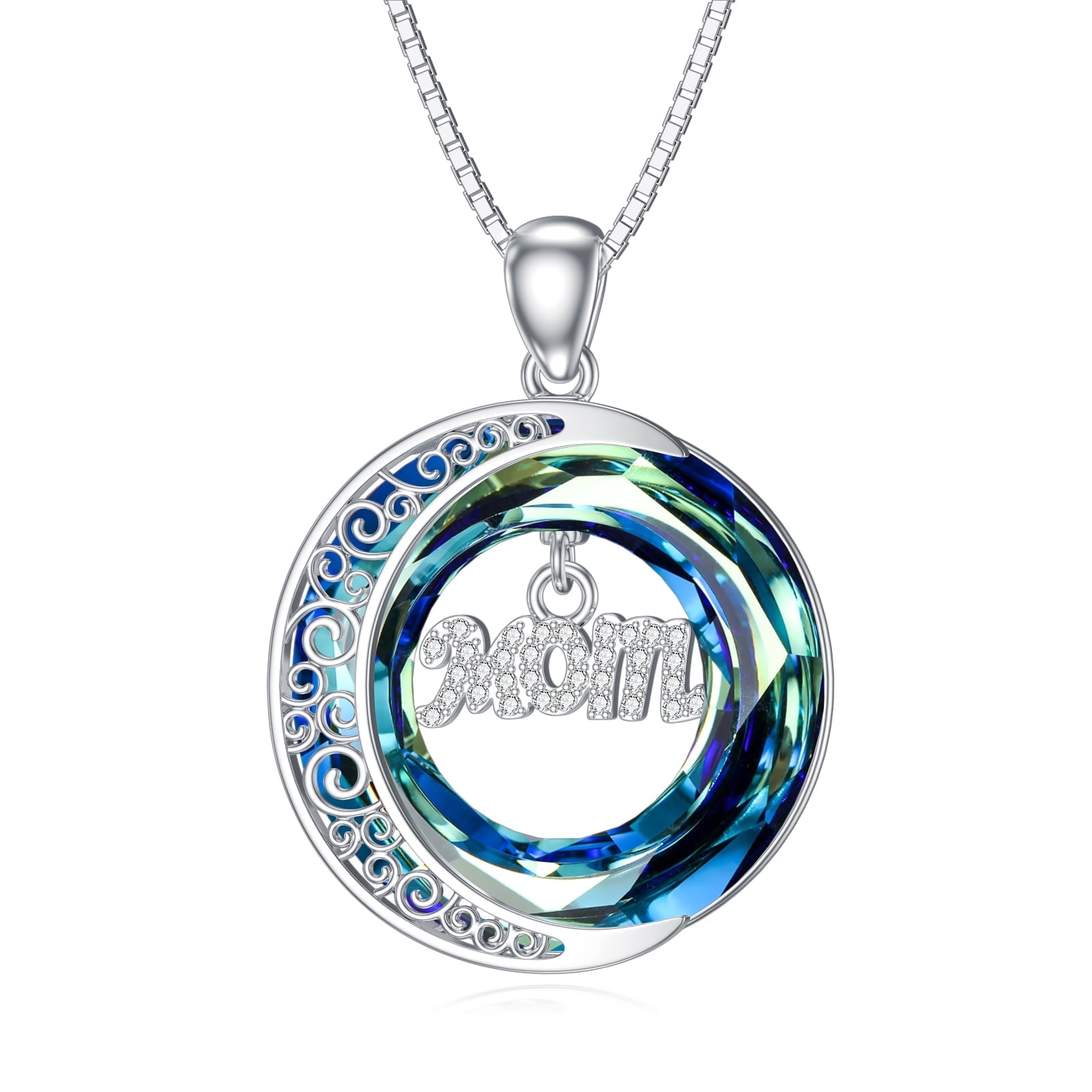 Birthday Gifts for Mom, Sterling Silver Mom Necklace with Gradient Crystal Jewelry Gifts for Women Mom Mama Nana