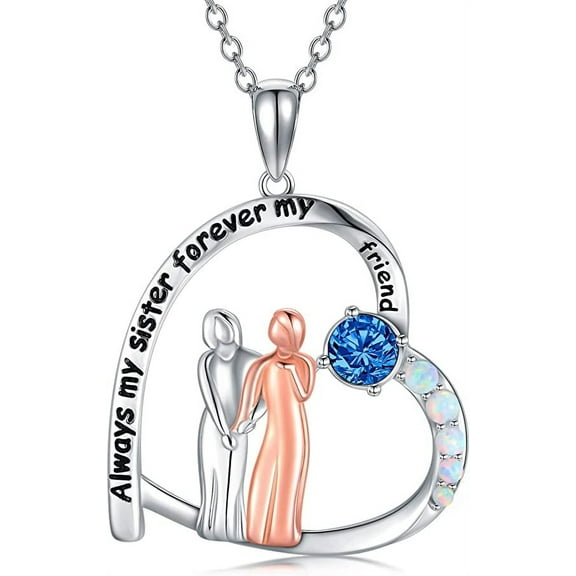 AOBOCO Birthday Gifts for Sisters, Sterling Silver Sister Necklace with Birthstone, Always My Sisters Forever My Friend, Sister Gifts from Sister