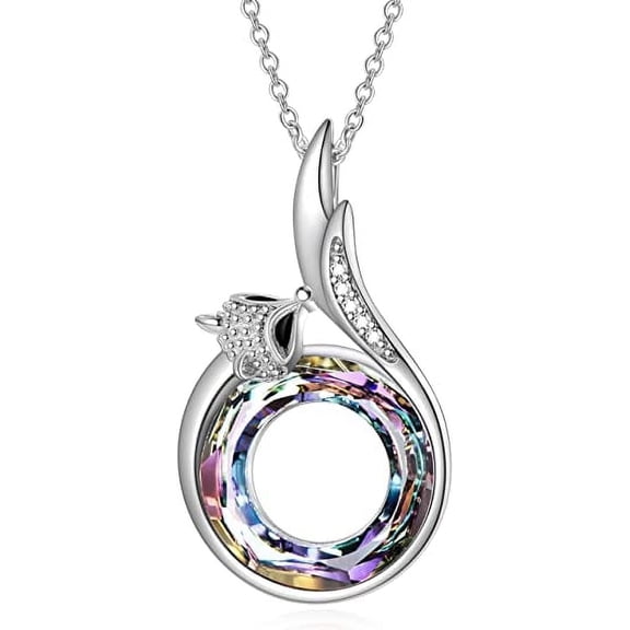 AOBOCO Birthday Gifts for Women, Fox Necklace Sterling Silver Fox Pendant with Crystal Anniversary Birthday Jewelry Gifts for Women