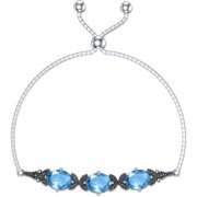 AOBOCO Birthstone Bracelet 925 Sterling Silver Vintage Retro Link Bracelet with 8mm Crystal from Austria, Birthday Jewelry for Women 7-9 inches