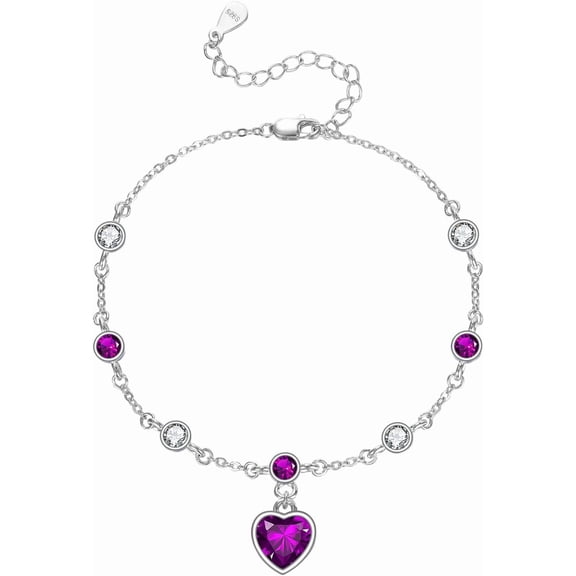 AOBOCO Birthstone Bracelet for Women 925 Sterling Silver Heart Cut Gemstone Bracelet for Gifts