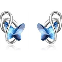 AOBOCO Butterfly Earrings 925 Sterling Silver Butterfly Earrings Stud Earrings with Crystal Butterfly Jewelry Gifts for Women Girls